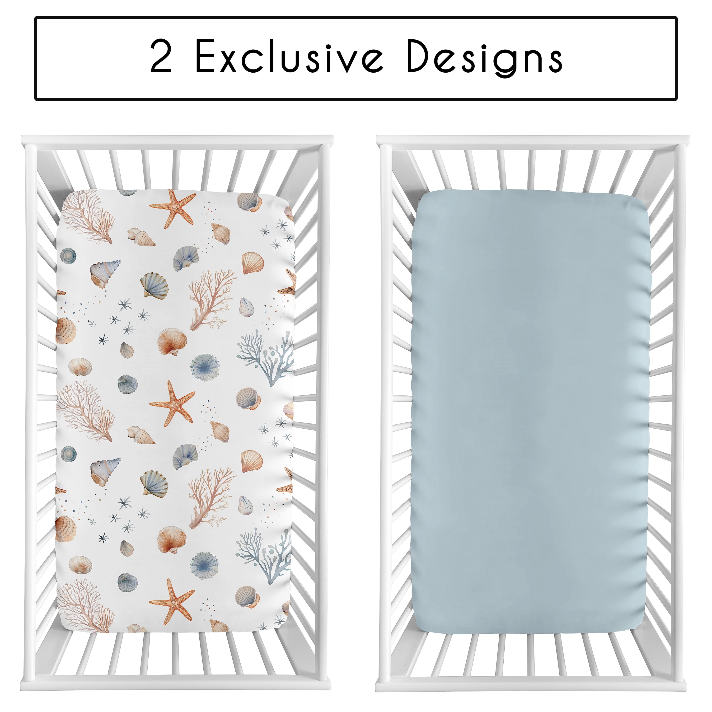 Sweet Jojo Designs Ocean Seashells Boy, Girl, Unisex/Gender Neutral Fitted Crib Sheets Set 2 Piece