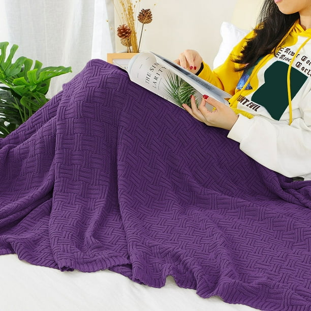 Purple knitted blanket sale