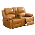thumbnail image 3 of Gewnee Leather Manual Reclining Loveseat with 2 Recliners and Cup Holders,Brown, 3 of 8