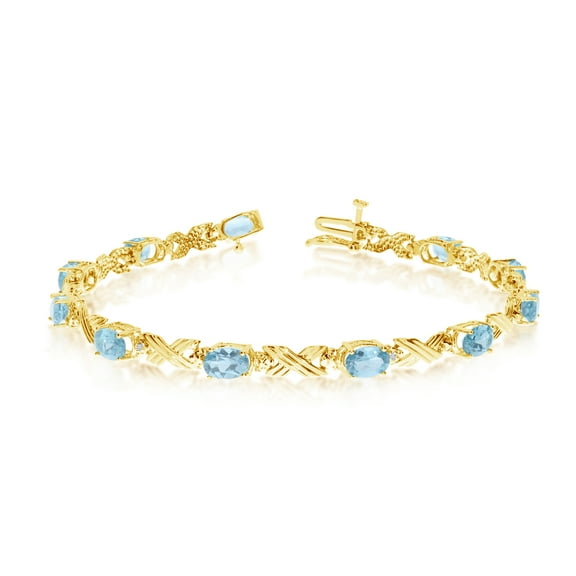 14K Yellow Gold Oval Aquamarine and Diamond Bracelet