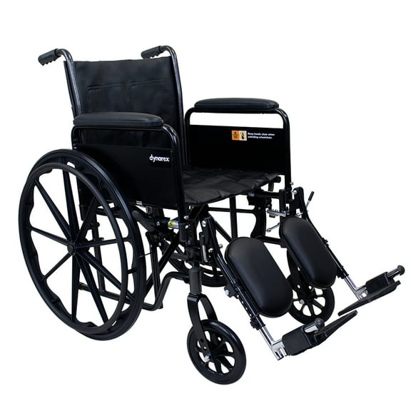 Dynarex DynaRide Series 2 Wheelchair - Detachable Full Arms & Elevated Leg Rests, 20" x 16" Seat, 300 lb. Weight Capacity, Silver Vein Frame, 1 Wheelchair