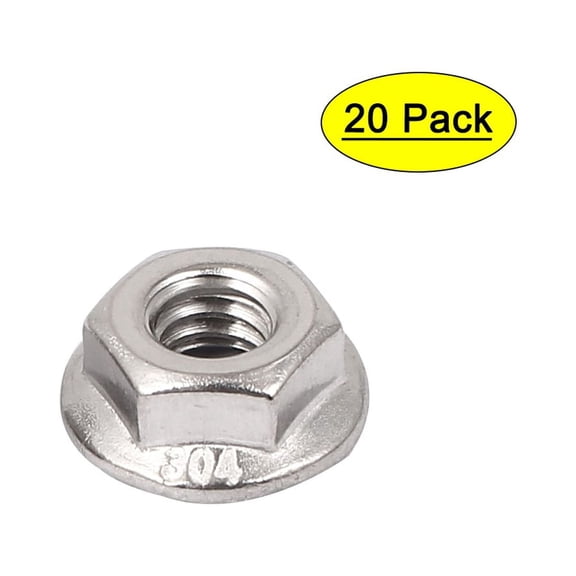 Unique Bargains 1/4"x20 304 Stainless Steel Serrated Hex Flange Lock Nuts 20 Pack