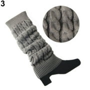 Grofry Women Leg Warmers Cable Knit Braided Socks Light Grey