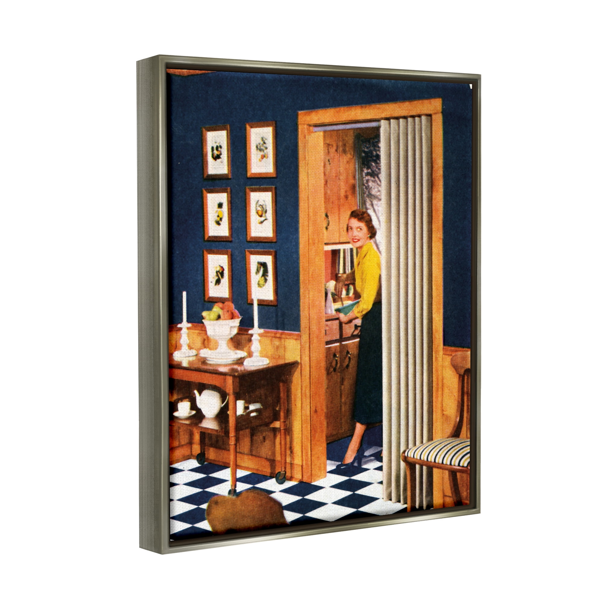 Stupell Industries Vintage Woman Scenery Beauty & Fashion Painting Gray Floater Framed Canvas Art Print Wall Art, 17 x 21