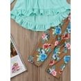 thumbnail image 5 of Diconna Toddler Kid Little Girl Outfit Flared Flutter Top Shirt Dress+Floral Legging Pants Clothes 3Pcs/Set Green 4-5 Years, 5 of 5