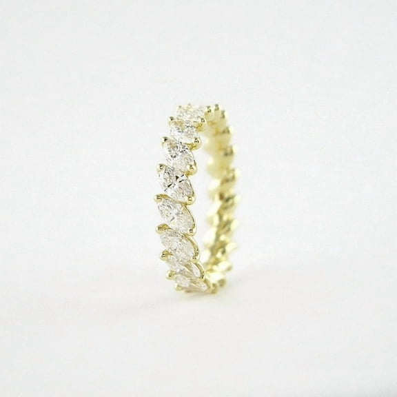 SOLITAIRE JEWELS 2.00CT Marquise Cut Moissanite Diamond Full Eternity Wedding Band for Women Solid 10k Yellow Gold