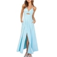 thumbnail image 2 of Tbopshirt Wedding Guest Dresses for Women Fashionable Solid Color Suspender V-neck Bra Suspender Slit Dress, 2 of 5