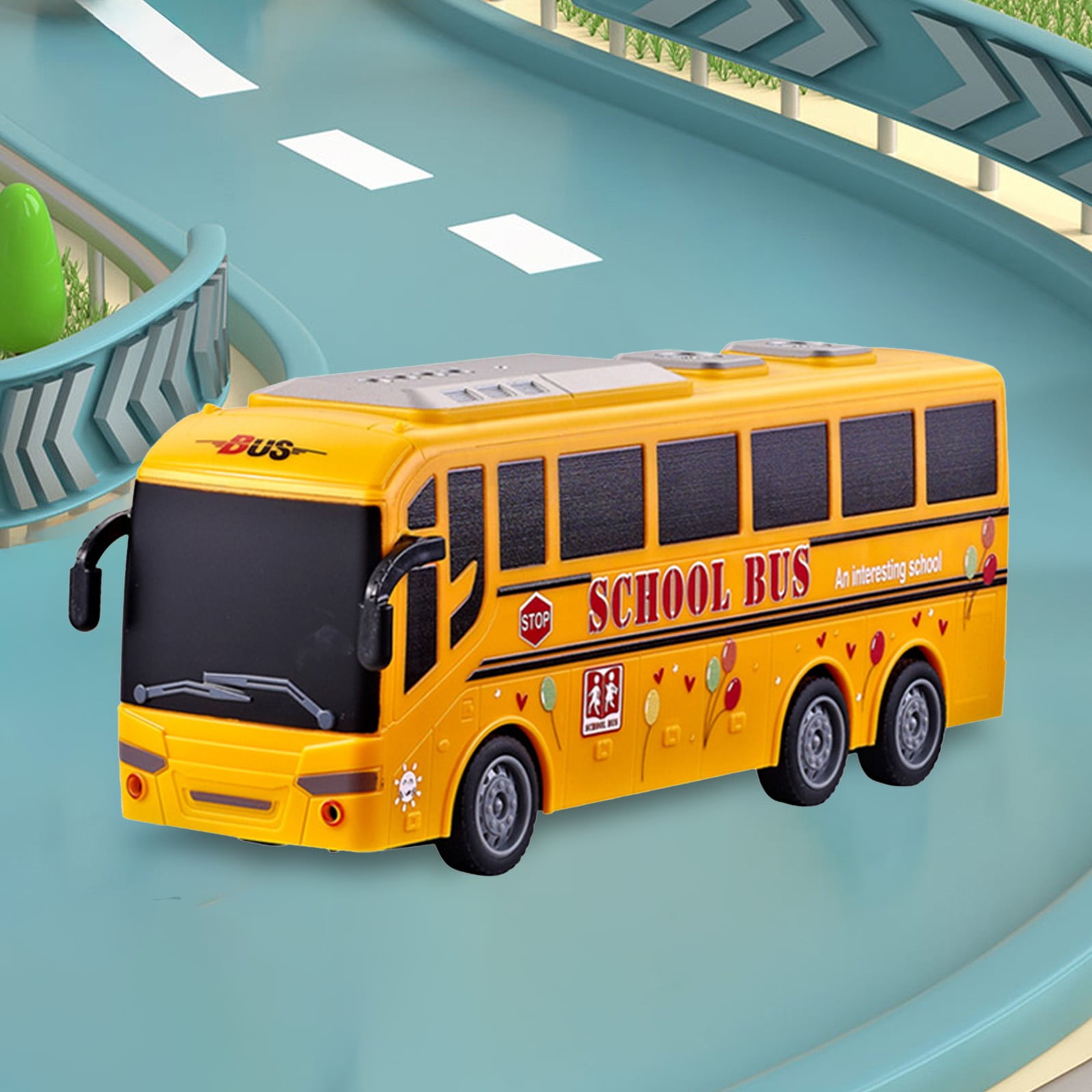 SPOORYYO Remote Control Bus Toy Car, 1:30 Scale Simulation Model with LED Lights, Four Way Driving, User Friendly Remote Controller