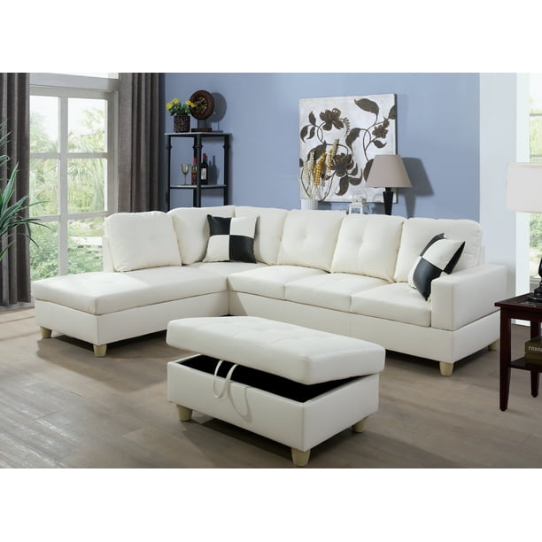 Maumee 103.5" Wide Faux Leather Sofa & Chaise with Ottoman,Left Facing