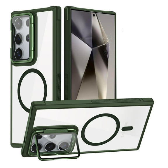 for Samsung Galaxy S24 Plus Magnetic Case, [Compatible with MagSafe] Full Body Phone Case with Built-in Lens Stand and Anti-Scratch Camera Lens Protector, Shockproof Protective Clear Cover, Green