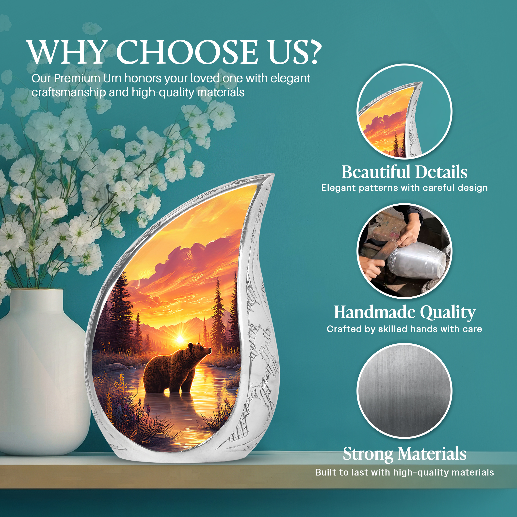 SABURIAL Bear Urn - Burial Urn For Ashes - Combo 2 - Large With 3 Inch Pack Of 2 - Funeral Decorative Ashes - Ash Urns For Male & Female - Large Memorial Urns For Men & Women