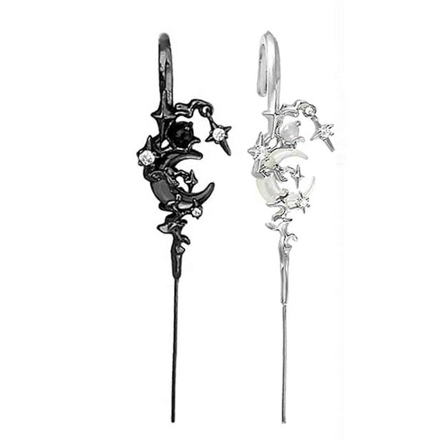 Moon Ear Hook Piercing Delicate Earring Accessories for Women Female----Black and White--Product code 69669 Black and White