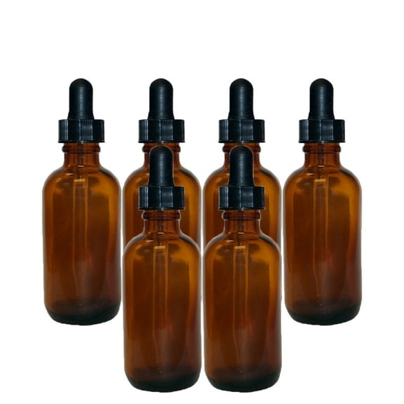 Amber 1oz Dropper Bottle (30ml) Pack of 6 - Glass Tincture Bottles with Eye Droppers for Essential Oils & More Liquids - Leakproof Travel Bottles