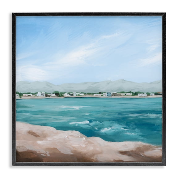 Stupell Industries Transitional Waterfront Town Ocean Scenery Black Framed Giclee Art, 12 x 12, by Grace Popp