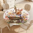 thumbnail image 3 of Easter Bunnies Rabbits Round Fitted Tablecloth with Elastic Edged & Backing, Round Table Cover for Indoor Outdoor Patio Use Fits Tables up to 40" - 54" Diameter, 3 of 5