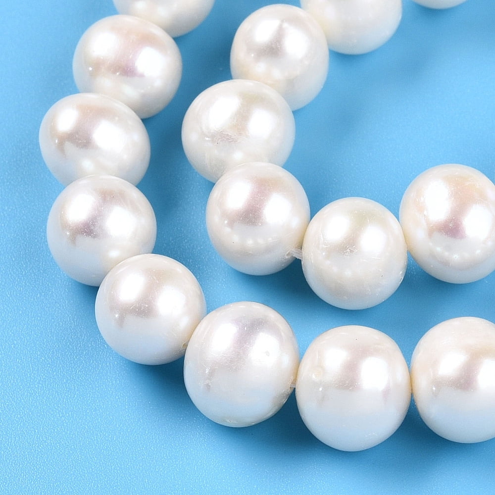 Natural Cultured Freshwater Pearl Beads Strands Round Creamy White 9~10mm Hole: 0.5mm about 46pcs/strand 15.16~15.55''(38.5~39.5cm)