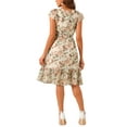 thumbnail image 4 of INSPIRE CHIC Women's Floral Print Elastic Waist Square Neck Ruffled Hem Belted Midi Dress Beige M, 4 of 5