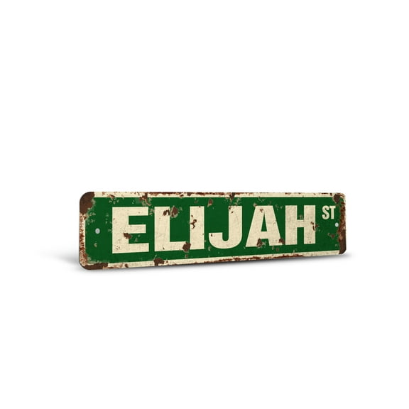ELIJAH Vintage Style Rustic Street Sign – Childrens Name Room Sign Retro Decorative Wall Sign for Home, Bar, Garage, or Outdoor Use | 4" X 18" Aluminum Metal Road Sign