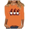 thumbnail image 3 of BiZtdJrK Lightning Sales Today Christmas Shirts for Women 3/4 Sleeve Round Neck Christmas Tees Tops Cute Gnomes Print Pullover Blouse Orange M, 3 of 5