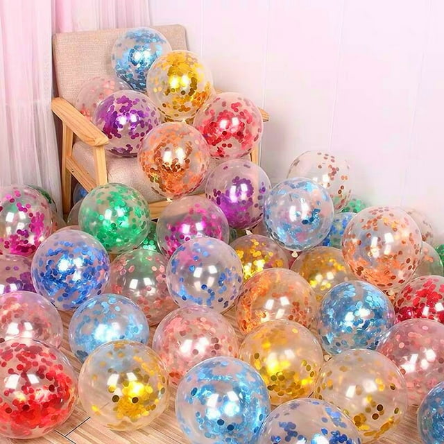 Neinkie 5Packs 12 Inch Latex Balloon Inflatable Decorative Romantic Explosion-proof Reusable Mixed Confetti Glitter Sequins Helium Balloon Toy Birthday Party Decoration Gifts for Wedding