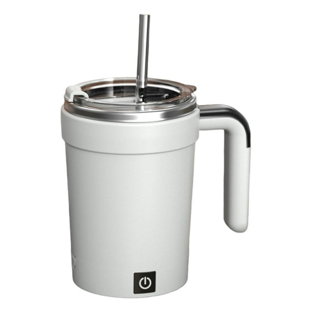 Taza de café con agitación magnética automática, de acero inoxidable, para té, multiusos, 380 ml Blanco