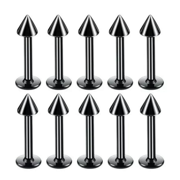 K-KED 10PCS Stainless Steel Labret Monroe Flat Back Lip Stud Earrings Body Piercing-1.2x6x3mm-Black-Spike-10pcs