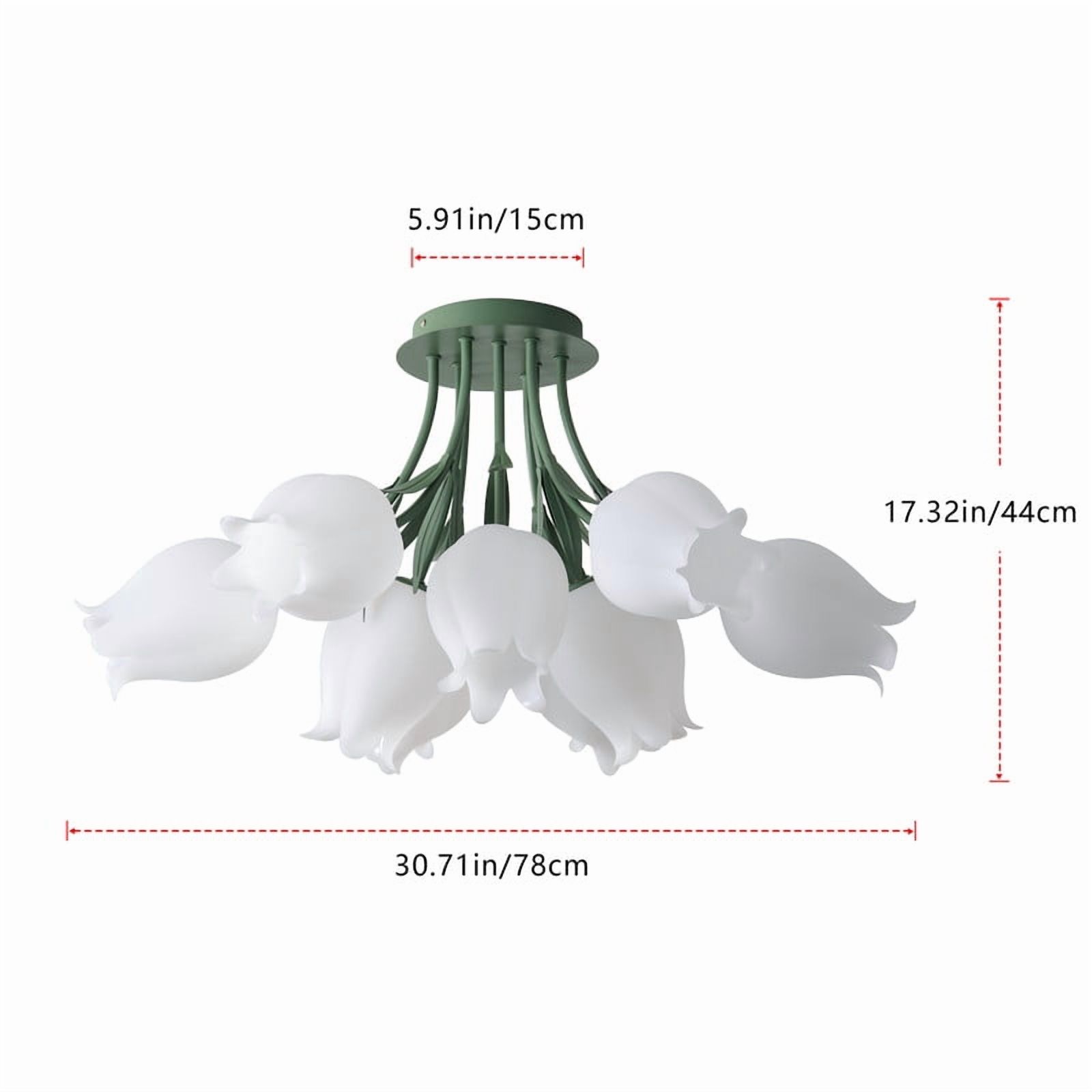 30.7 inches Flush Mount Ceiling Light with White PE Shades, 9-Light Dining Room Light Fixture, Floral Design