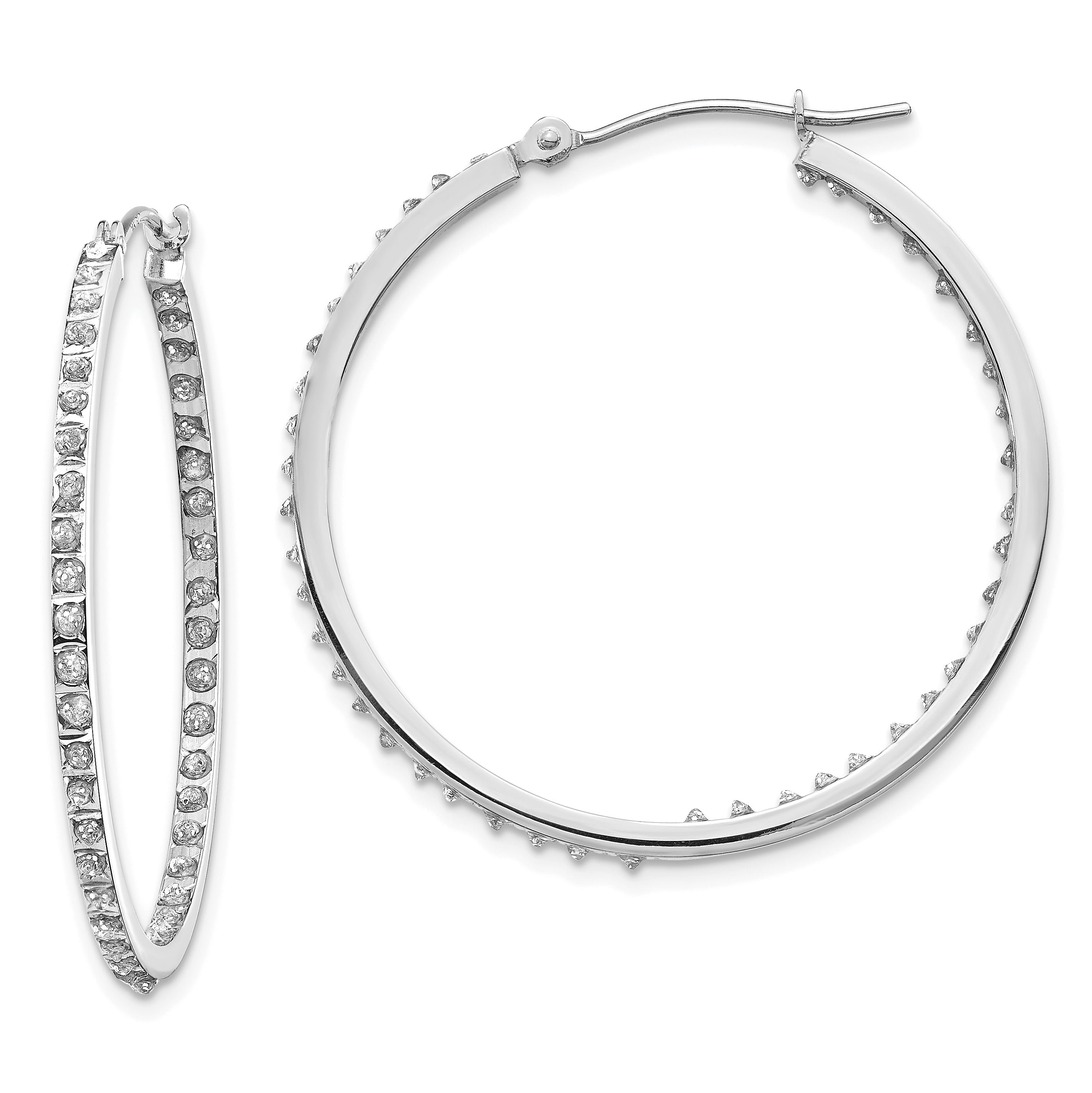 14kt White Gold Diamond Fascination Round Hinged Hoop Earrings Ear 