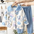 thumbnail image 2 of Pijamas de franela suave para niños y niñas, conjuntos de ropa de dormir con dibujos animados, Tops gruesos y cálidos con solapa y pantalones, invierno, 2023 xuanjing unisex, 2 of 2