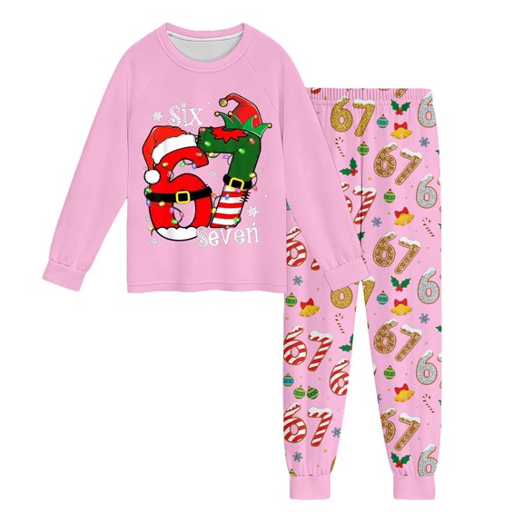 67 shirt Festive Holiday Print Long Sleeve Pajama For K'ids Cozy Loungewear Soft Two Piece Outfit B'oys Nightwear Family Matching