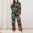 thumbnail image 2 of Salouo Galactic Jungle Dinosaurs Pattern Women's Pajamas Set Long Sleeve Button Down Sleepwear Soft Pj Lounge Sets for women 2 Piece Pjs Set with Long Pants-Small, 2 of 7