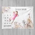 thumbnail image 3 of Boho Animals Milestone Blanket, Pastel Woodland Tent Deer Raccoon Giraffe Mouse Floral Feathers, Growth Chart with Custom Names Photography Background, 60" x 80", Tan Grey and Pale Rose, by Ambesonne, 3 of 6