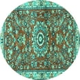 thumbnail image 1 of Ahgly Company Machine Washable Indoor Round Medallion Turquoise Blue Traditional Area Rugs, 5' Round, 1 of 4