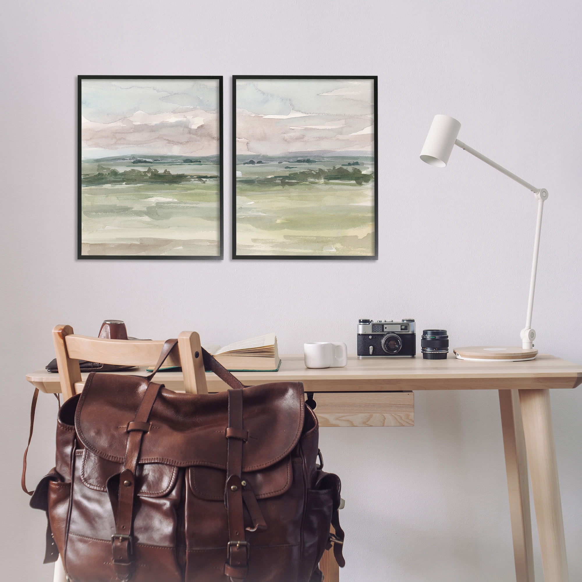 Stupell Industries Rural Landscape Watercolors Landscape Painting Black Framed Art Print Wall Art, 16 x 20, Set of 2