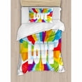 thumbnail image 3 of Pride Duvet Cover Set Queen Size, Love Burst with Cute Little Colorful Hearts and Word LGBT Gay Lesbian Romance Theme, Decorative 3 Piece Bedding Set with 2 Pillow Shams, Multicolor, by Ambesonne, 3 of 3