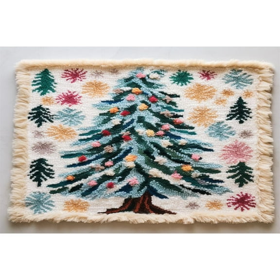 Colorful Christmas Tree Latch Hook Rectangle Rug Kits for Adults Needle Crochet Yarn Kits Embroidery Carpet Hook and Latch Kit Floor Mat Tapestry Christmas Home Decoration 40x60cm