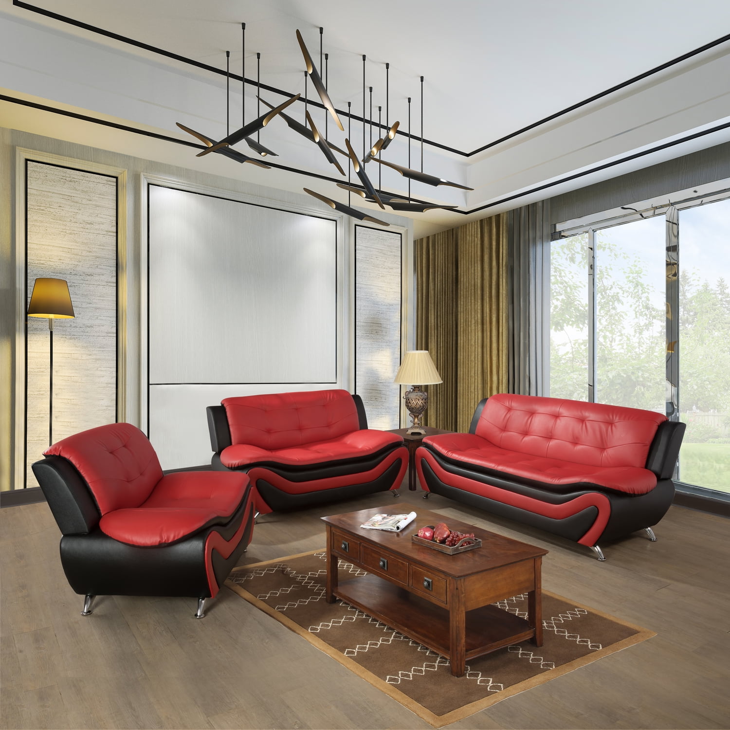 Lifestyle Furnitures 3 Piece Genuine Leather Living Room Set,Living