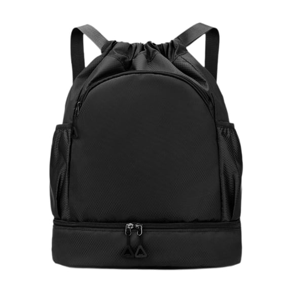 Abbraccia Sports Drawstring Backpack Rucksack Wet and Dry Separation Bag Gym Bag with Shoe Compartment for Basketball Volleyball Adults Black