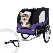 LUMAMIN Dog Bike Trailer, Large Folding Bike Trailer for Dogs, 66LB Capacity All-Terrain Steel Pet Stroller Cart Bicycle Carrier with 3 Zippered Entrances, Black Purple