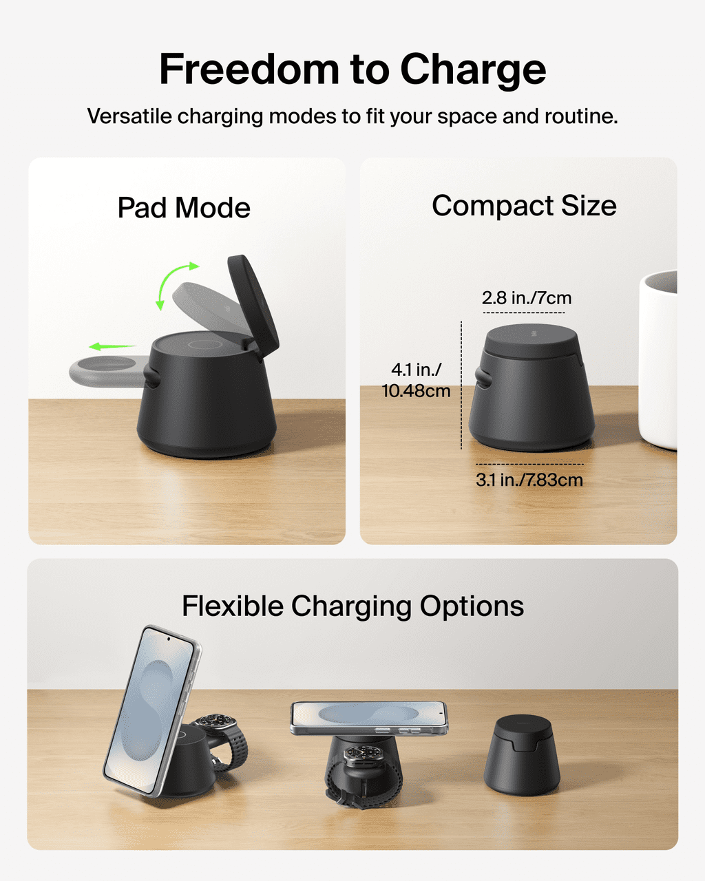 Belkin 3-in-1 Wireless Charging Station w/ USB C for Smartwatch Qi2.2 Magnetic Charger 25W Dock for Samsung Galaxy S26, Galaxy Watch, Pixel 10, Google Pixel Watch, Apple Watch, 45W Adapter
