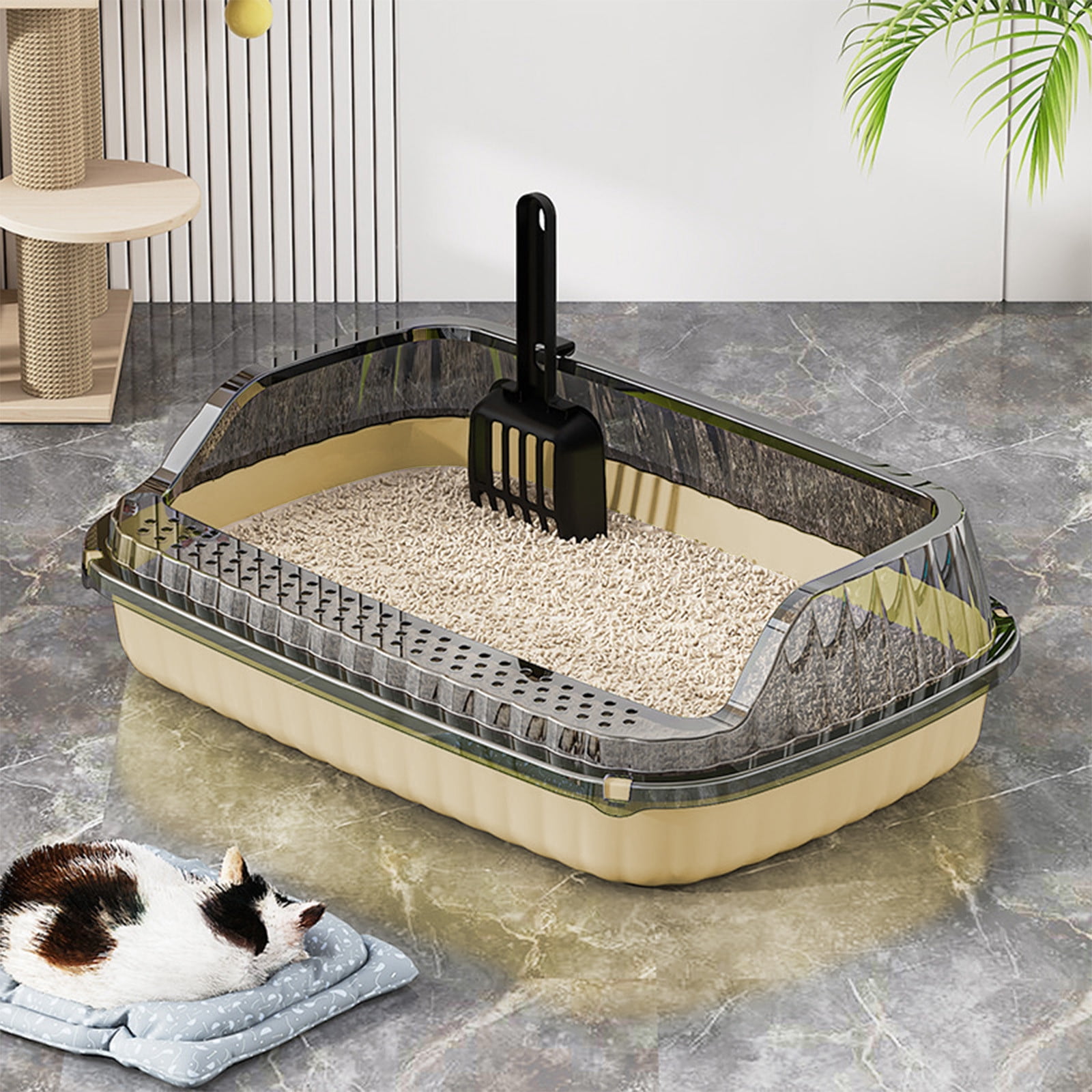 Lwlmwt Open-Top Cat Litter Box with High Sides to Prevent Scattering Includes Litter Scoop Removable Cat Litter Box for Easy Cleaning Dimensions: 18.9 x 12.6 x 5.9 inches