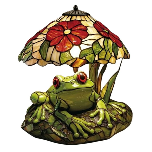 Living Room Decor Flower Stained Glass Lamp Sculpted Base Petal Shade
