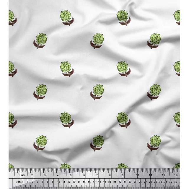 Soimoi Polyester Crepe Fabric Leaves & Floral Block Fabric Prints by Yard 52 Inch Wide