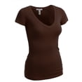 thumbnail image 2 of Essential Basic Women's Plain Short Sleeve V Neck T Shirts - 2Pk - Blk, Brown, M, 2 of 3