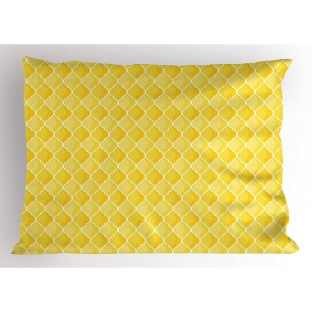 Yellow Pillow Sham Quatrefoil Moroccan Themed Ancient Geometric Ombre