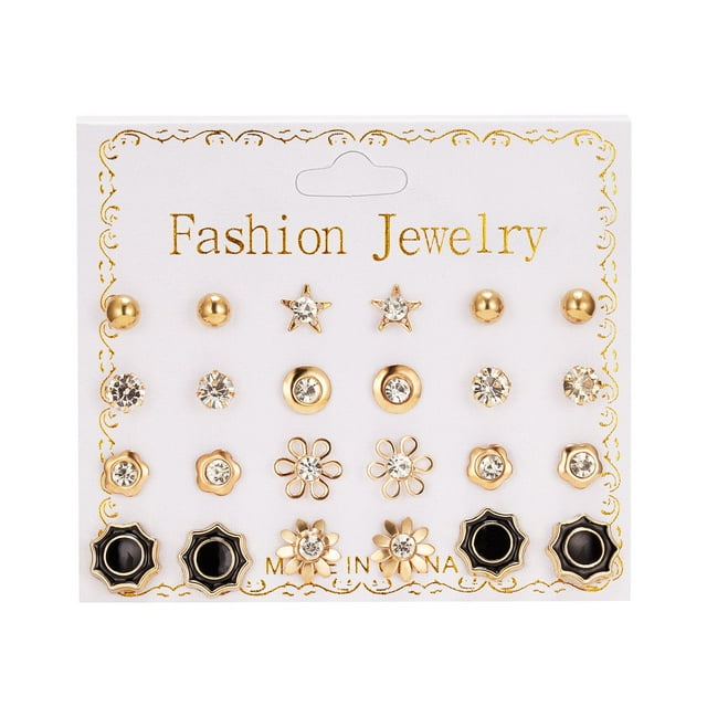 New Paper Card Zircon Earrings All-match 12 Pairs Of Pearl Card Earrings Female