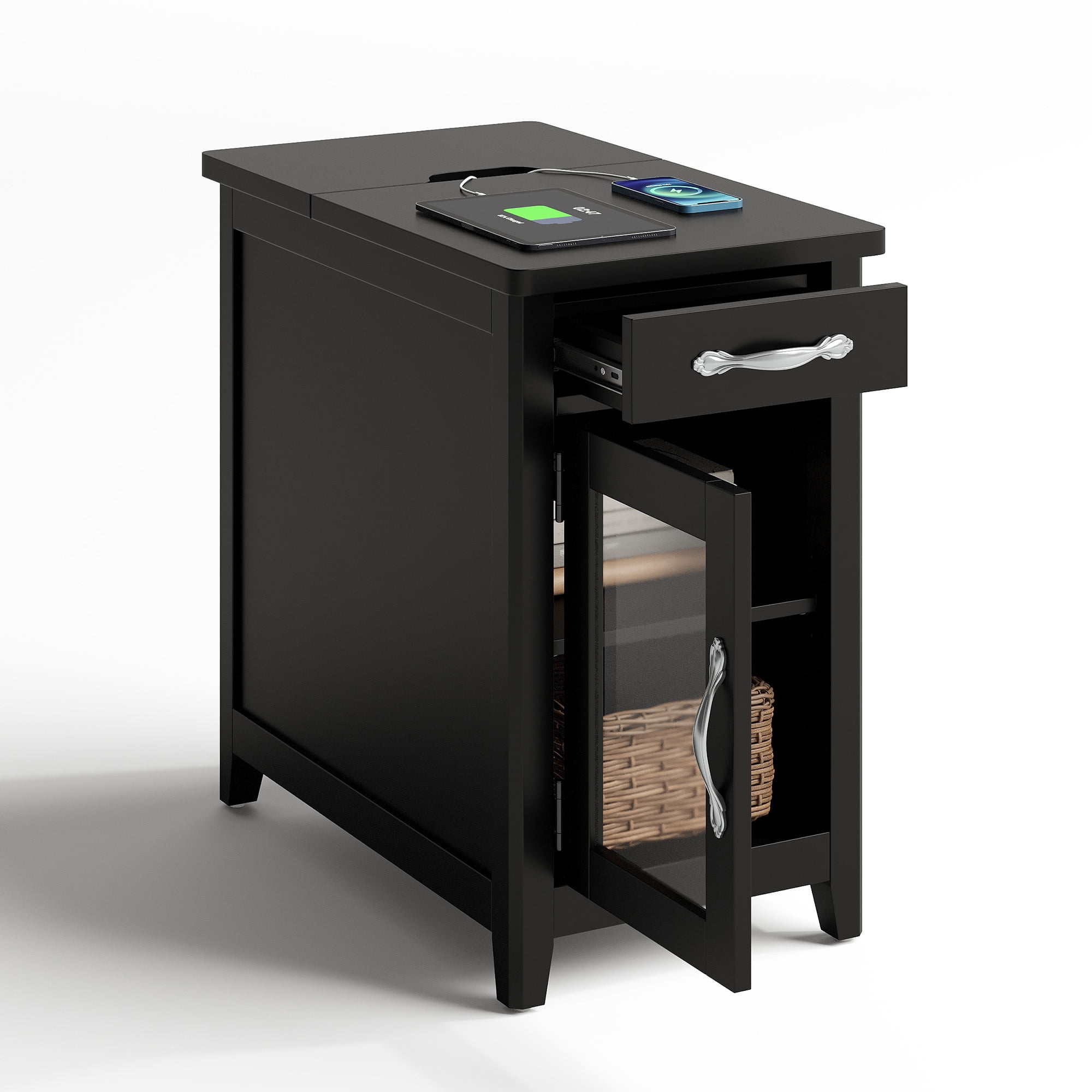 Linsy Home Farmhouse Nightstands for Bedroom Set of 2, End Tables with Usb Ports and Outlets, Black