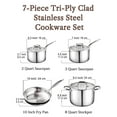 thumbnail image 2 of Cook N Home 7-Piece Tri-Ply Clad Stainless Steel Cookware Set, Pots and Pans Kitchen Set with Tempered Glass Lids, Induction-Ready, Dishwasher-Safe, Silver, 2 of 6