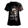 thumbnail image 5 of felwors Fourth of July Scrub Tops Women Scrubs for Women Patriotic Shirts V Neck Pattern Short Sleeve Nursing Top (Black, XXXL), 5 of 6