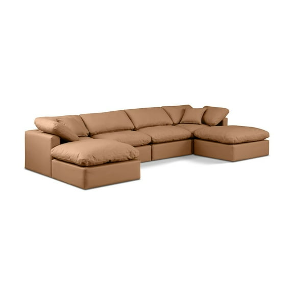 Meridian Furniture Indulge Vegan Leather U-Shaped Modular Sectional in Orange